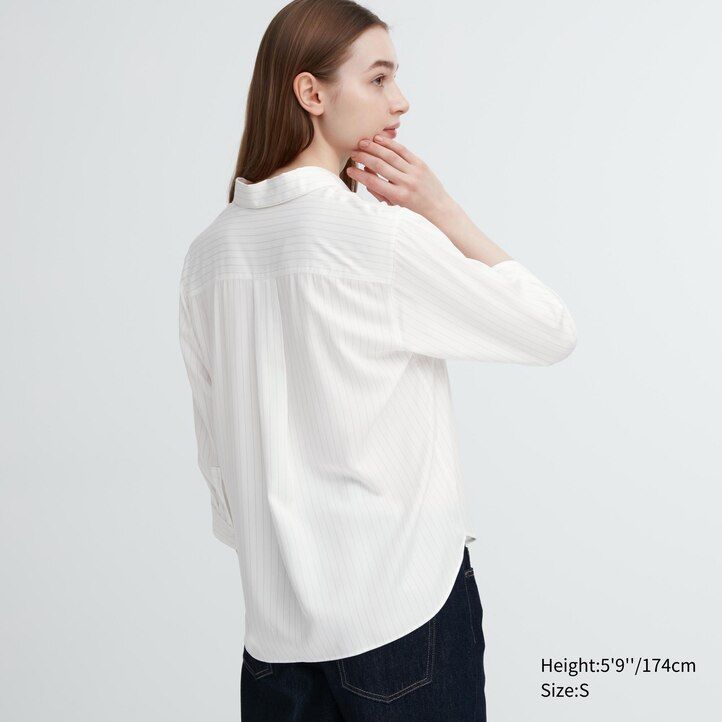 Ženska mornarsko modra bluza uniqlo rayon s črtastim ovratnikom in 34 rokavi