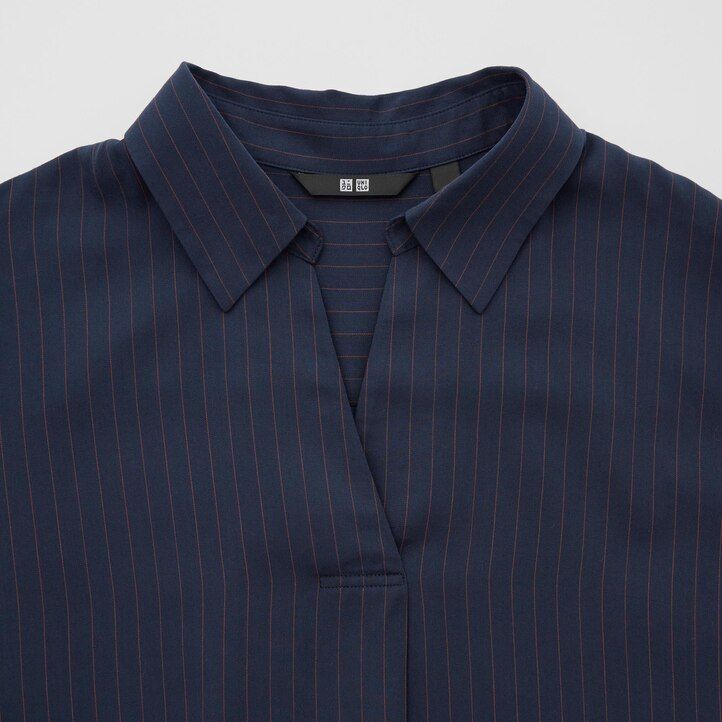Ženska mornarsko modra bluza uniqlo rayon s črtastim ovratnikom in 34 rokavi