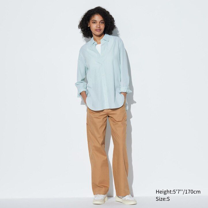 zelena ženska bluza uniqlo z ekstra finimi bombažnimi črtastimi rokavi