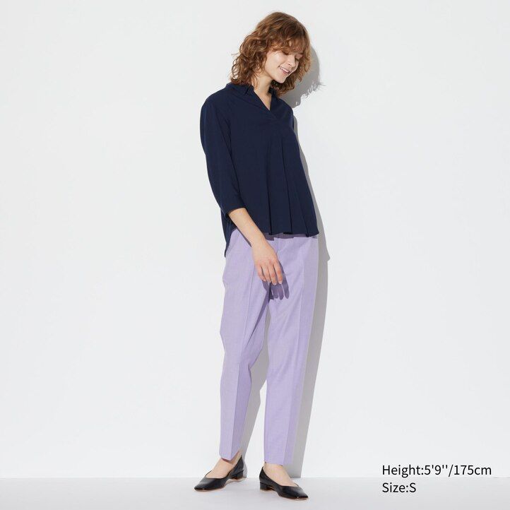 Ženska bluza uniqlo olivno rjave barve z ovratnikom skipper in 34 rokavi