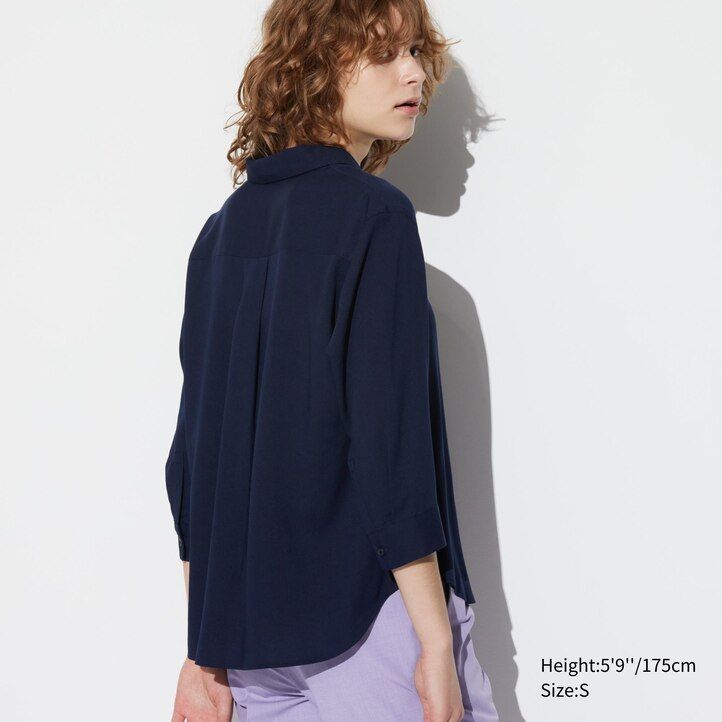 Ženska bluza uniqlo olivno rjave barve z ovratnikom skipper in 34 rokavi