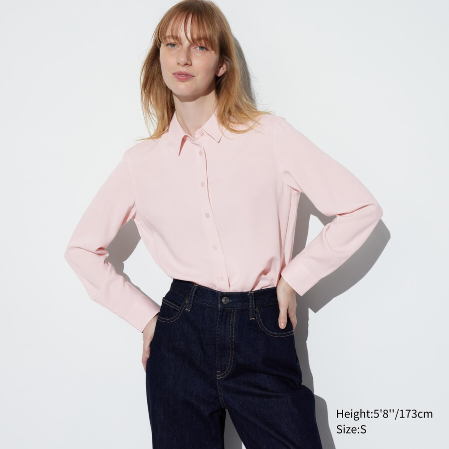 roza uniqlo bluza z rokavi iz rajona za ženske