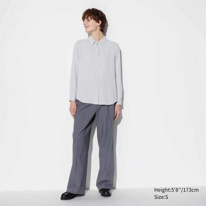 roza uniqlo bluza z rokavi iz rajona za ženske