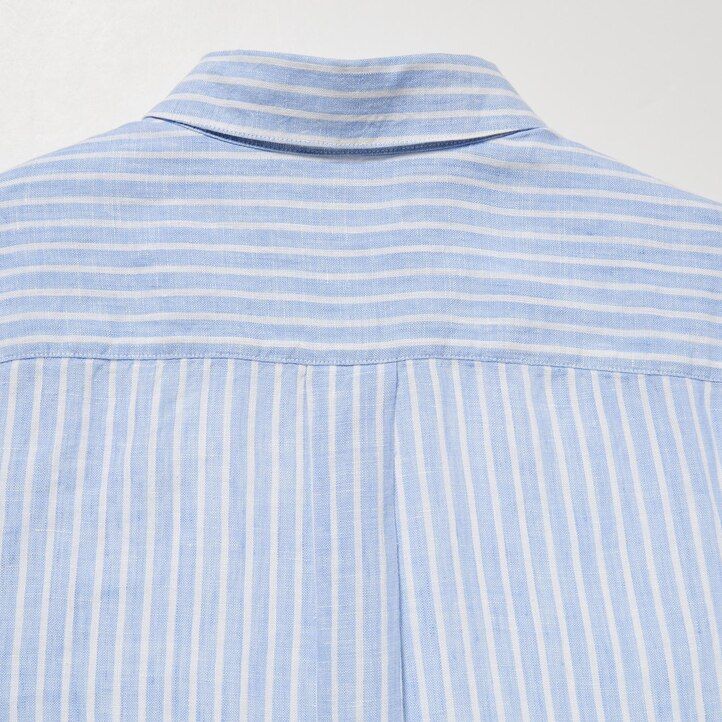 Ženska bluza uniqlo 100pct premium linen s črtastimi rokavi svetlo modra