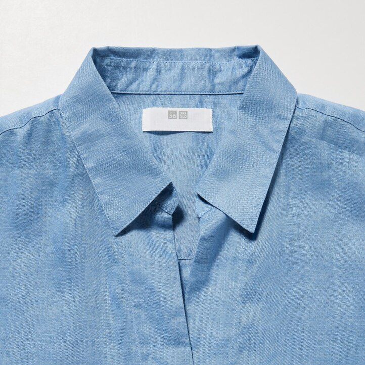 Ženska bluza uniqlo premium linen skipper collar z 34 rokavi modra 100 kosov
