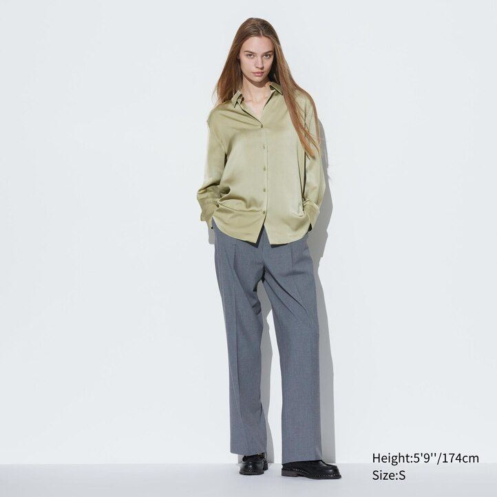 bela ženska satenasta bluza z rokavi uniqlo
