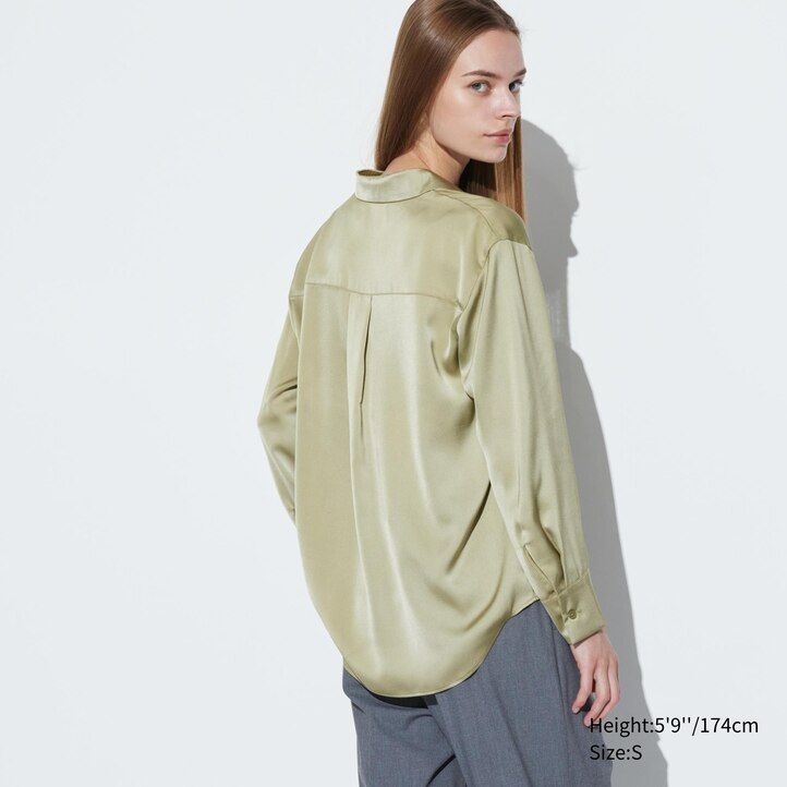 bela ženska satenasta bluza z rokavi uniqlo