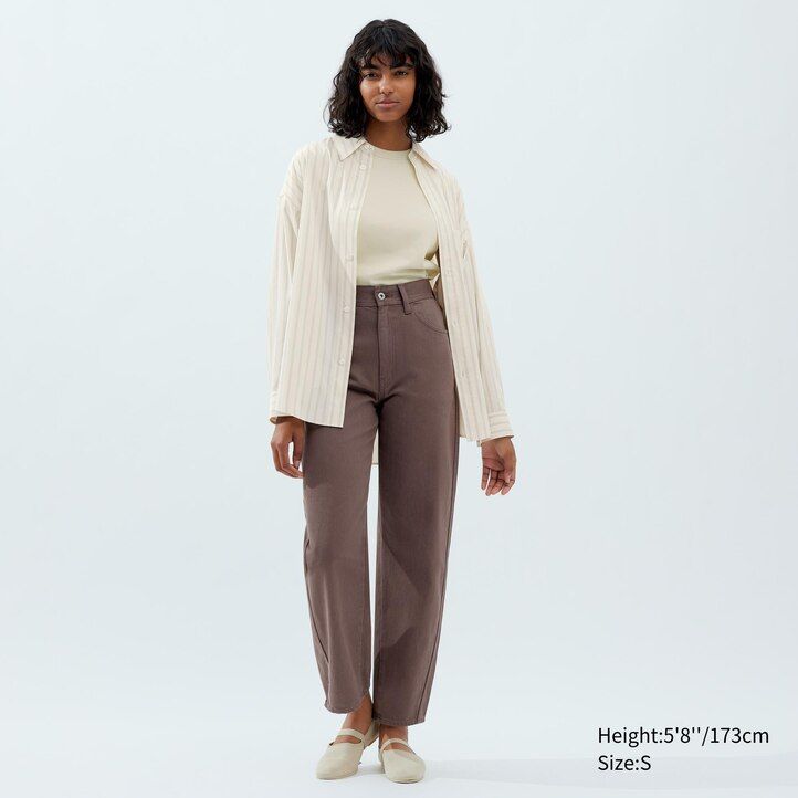 Ženska bluza z drape črtastimi rokavi uniqlo bež barve