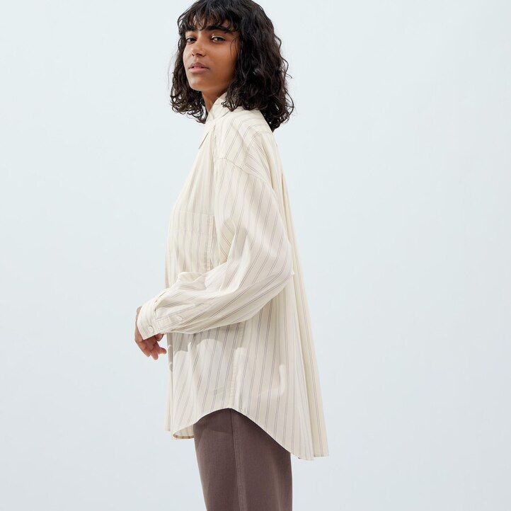 Ženska bluza z drape črtastimi rokavi uniqlo bež barve