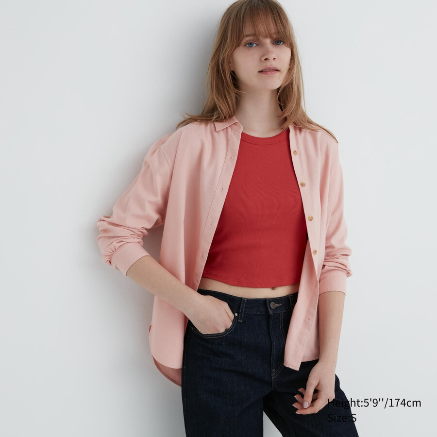 roza ženska bluza uniqlo z mehkimi krtačenimi rokavi