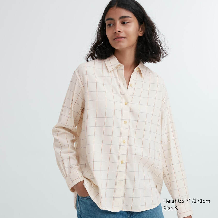 bela ženska bluza uniqlo z mehkimi krtačenimi karirastimi rokavi