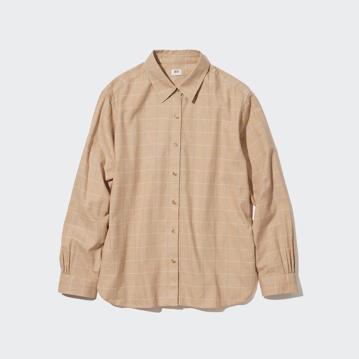 bela ženska bluza uniqlo z mehkimi krtačenimi karirastimi rokavi