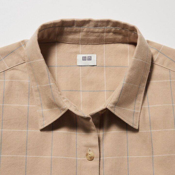 bela ženska bluza uniqlo z mehkimi krtačenimi karirastimi rokavi