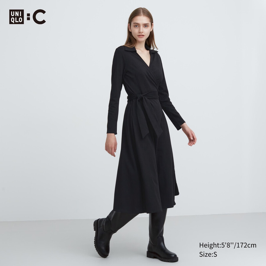 Črna ženska obleka z dolgimi rokavi uniqlo