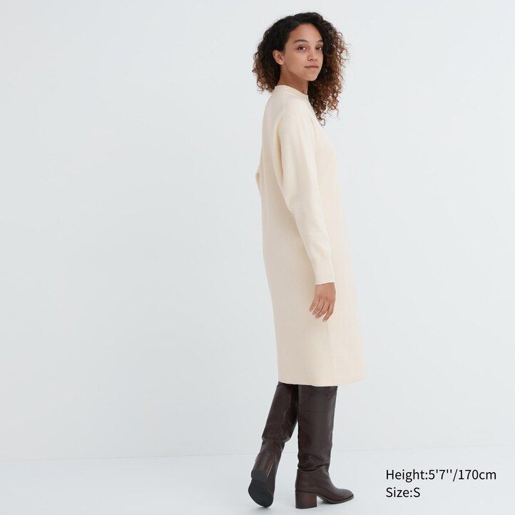 zelena ženska obleka z gladkimi rokavi uniqlo souffle yarn
