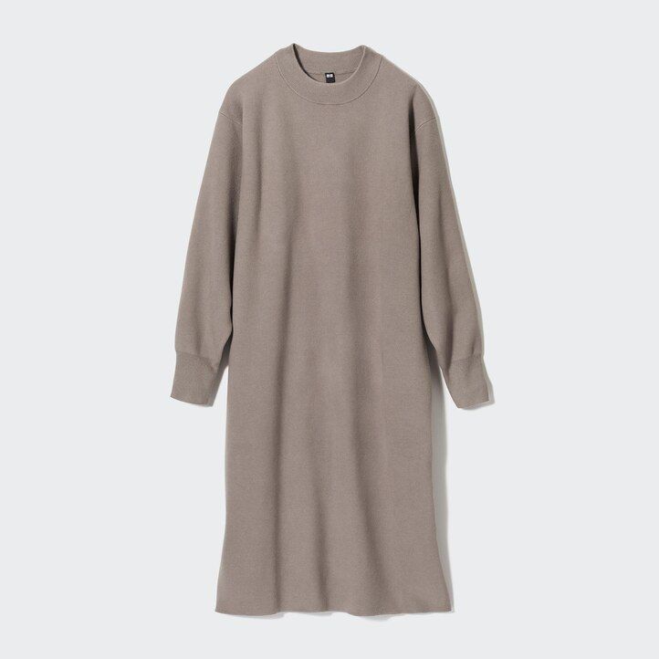 zelena ženska obleka z gladkimi rokavi uniqlo souffle yarn