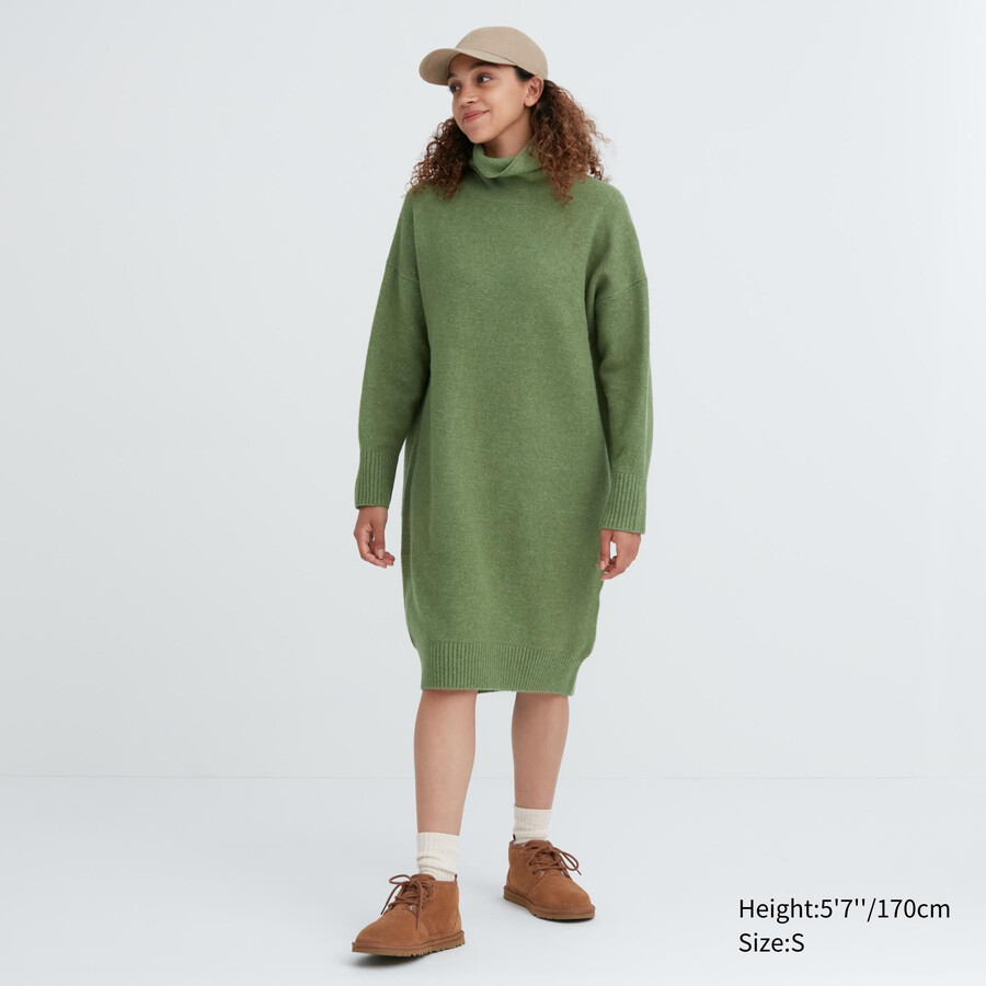 Ženska obleka z rokavi uniqlo souffle yarn zelene barve