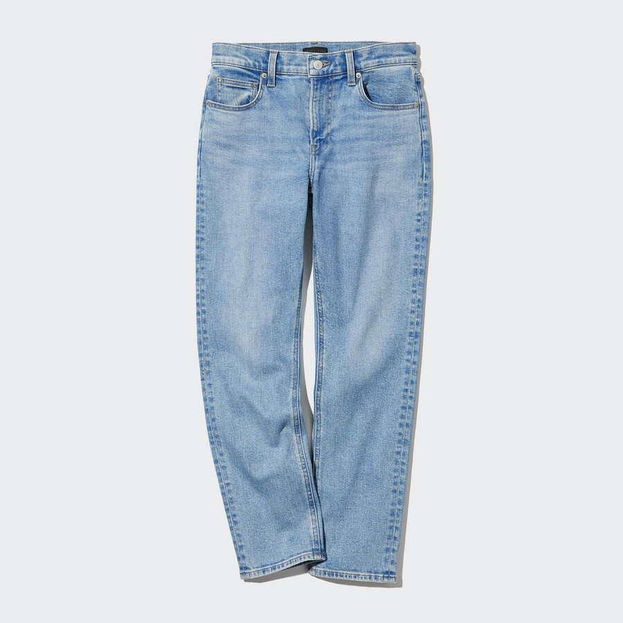 Ženske kavbojke uniqlo slim fit ravne hlače do gležnjev modre barve