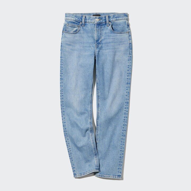 Ženske kavbojke uniqlo slim fit ravne hlače do gležnjev modre barve