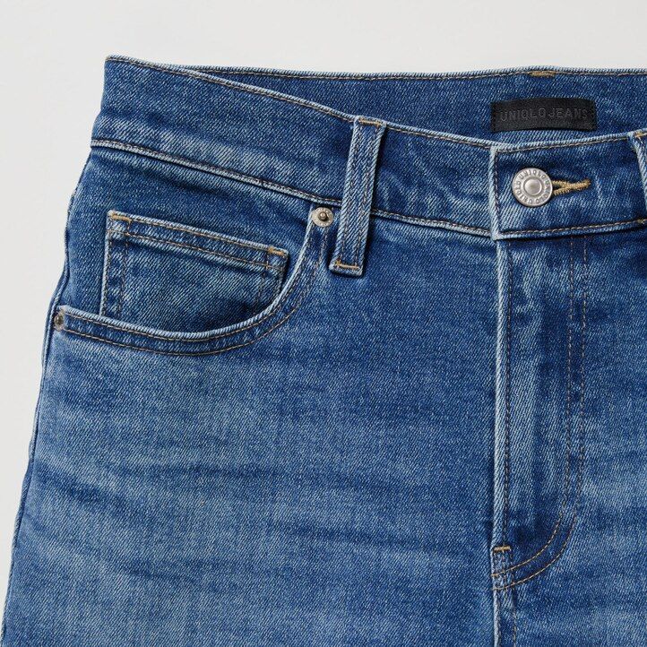 Ženske kavbojke uniqlo slim fit ravne hlače do gležnjev modre barve