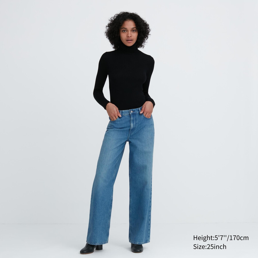 Ženske kavbojke uniqlo low rise baggy fit modre