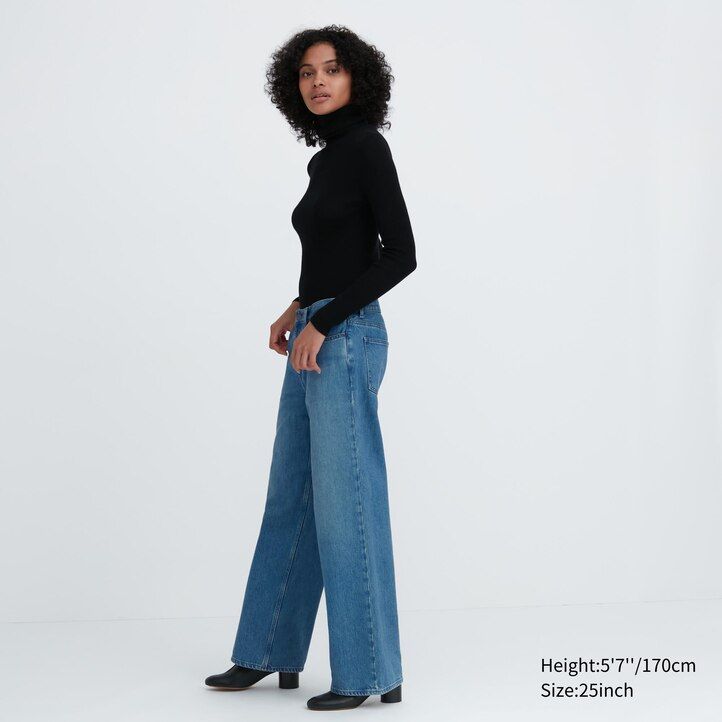 Ženske kavbojke uniqlo low rise baggy fit modre
