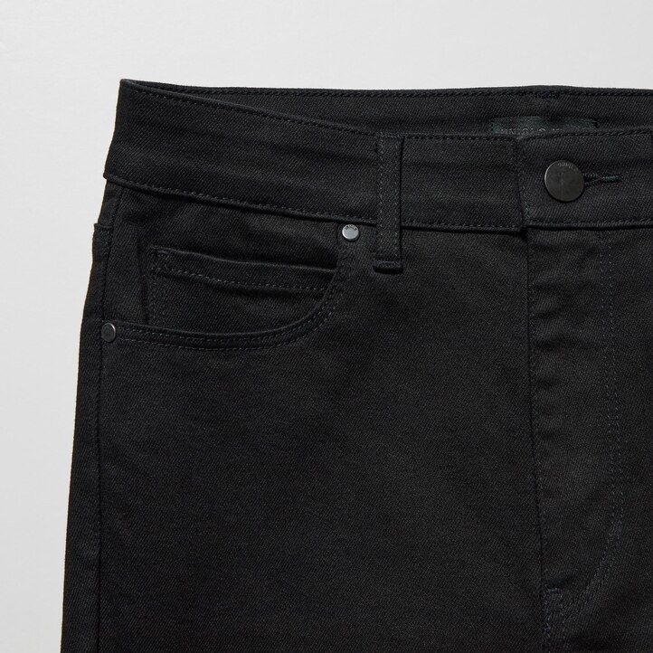 modre ženske kavbojke uniqlo ultra stretch z visokim pasom in oprijetim krojem