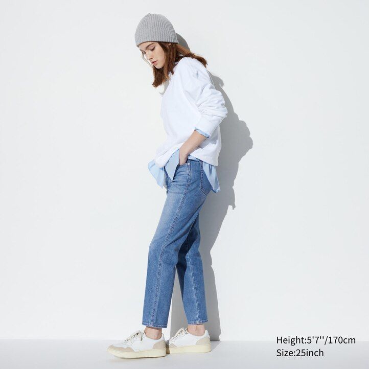 Ženske kavbojke uniqlo slim fit ravne hlače do gležnjev mornarsko modre