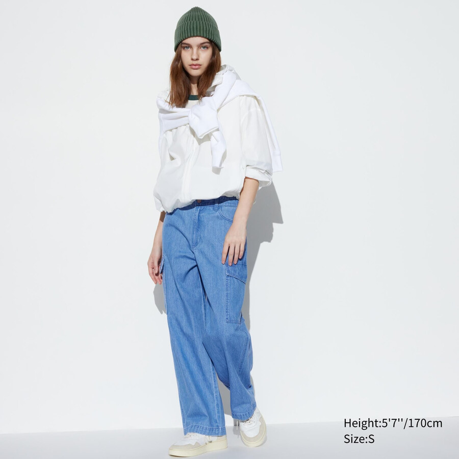 modre uniqlo denim široke ravne kavbojke legrgo ženske