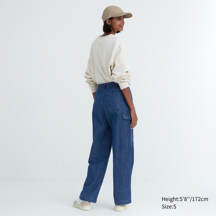 Ženske kavbojke uniqlo denim wide straight legrgo modre