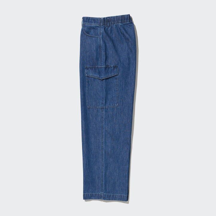 Ženske kavbojke uniqlo denim wide straight legrgo modre
