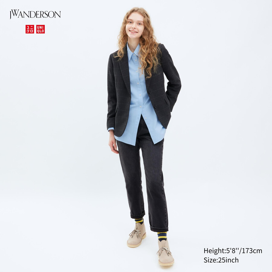 temno sive ženske kavbojke uniqlo slim fit ravne hlače
