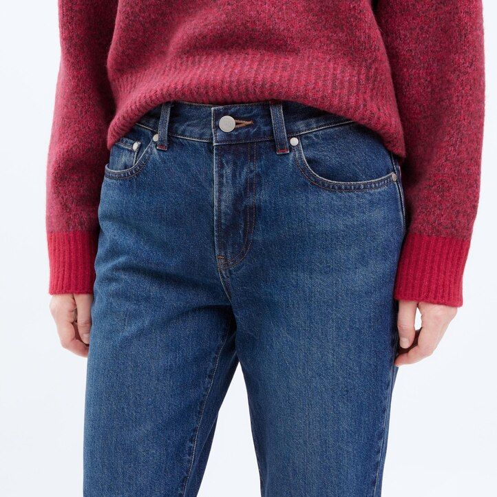 temno sive ženske kavbojke uniqlo slim fit ravne hlače
