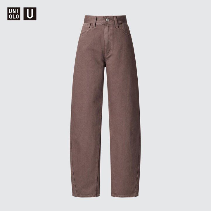 Ženske ukrivljene kavbojke uniqlo olivne barve