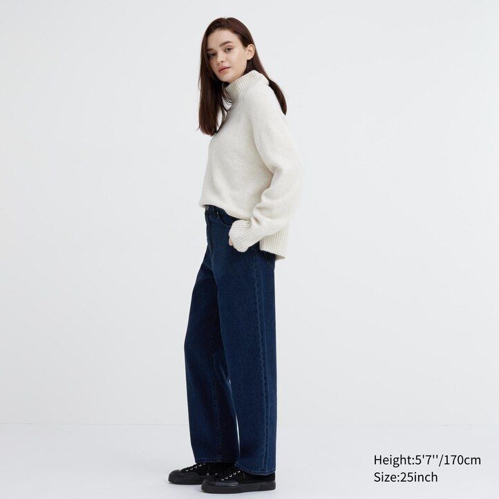 Ženske kavbojke uniqlo wide leg tapered sive