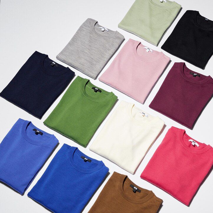 Ženski puloverji z okroglim izrezom uniqlo 100pc extra fine merino modri