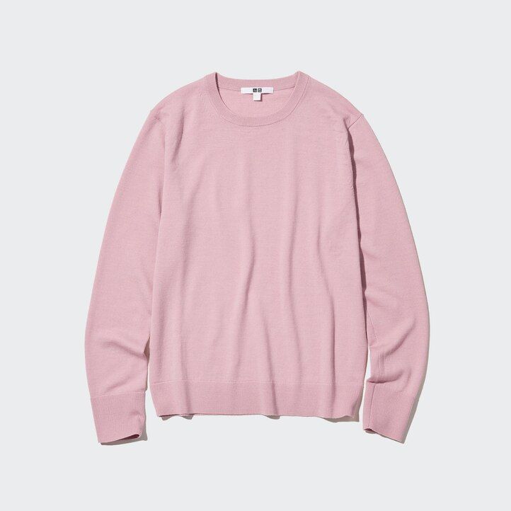 Ženski puloverji z okroglim izrezom uniqlo 100pc extra fine merino modri