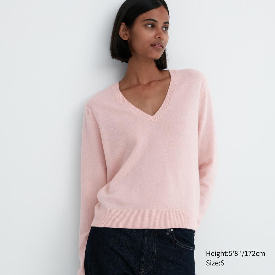 roza uniqlo 100pctshmere v-izrez ženski puloverji