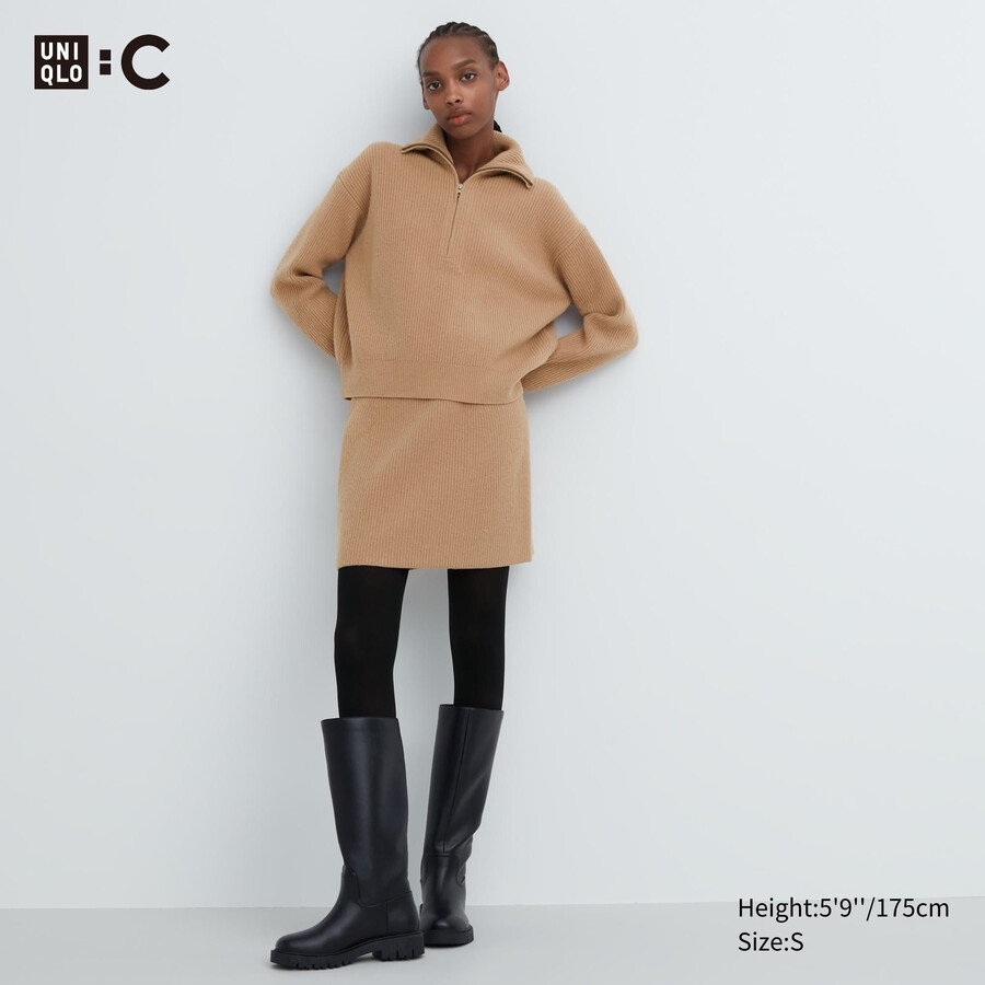 bež ženski mini puloverji uniqlo premium iz jagnječje volne