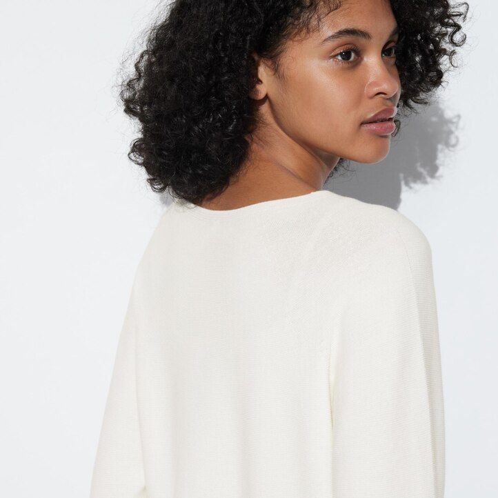 Črni puloverji z okroglim izrezom uniqlo 3d knit brezšivni bombaž