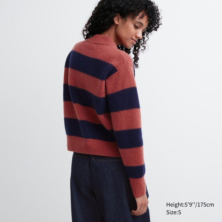 Ženski puloverji uniqlo lambswool s črtami sivi