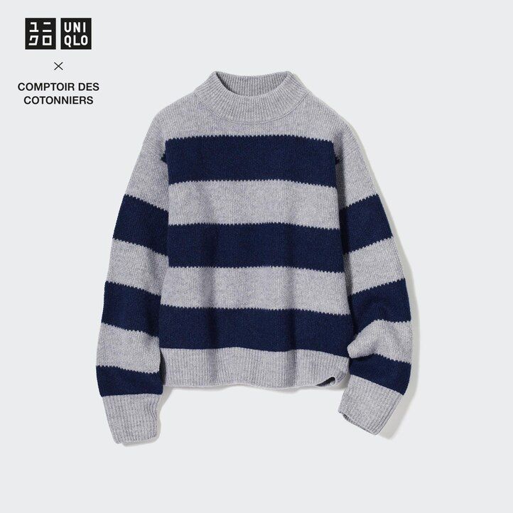 Ženski puloverji uniqlo lambswool s črtami sivi