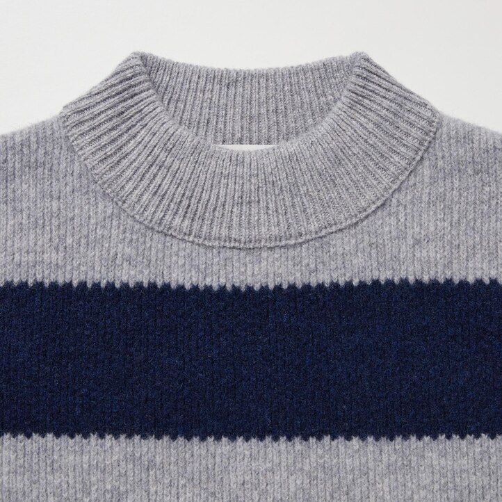Ženski puloverji uniqlo lambswool s črtami sivi