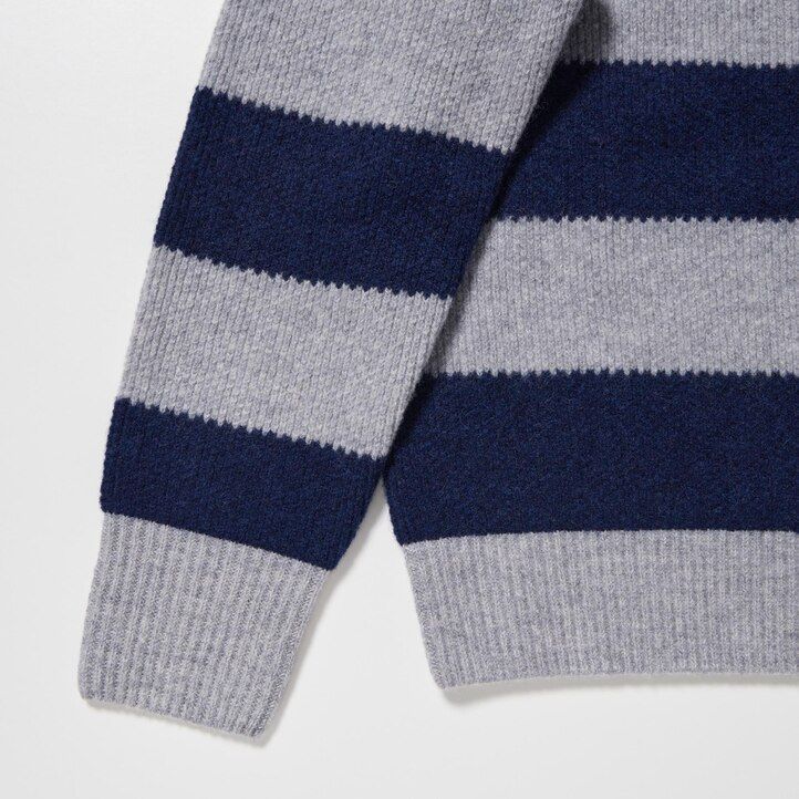 Ženski puloverji uniqlo lambswool s črtami sivi