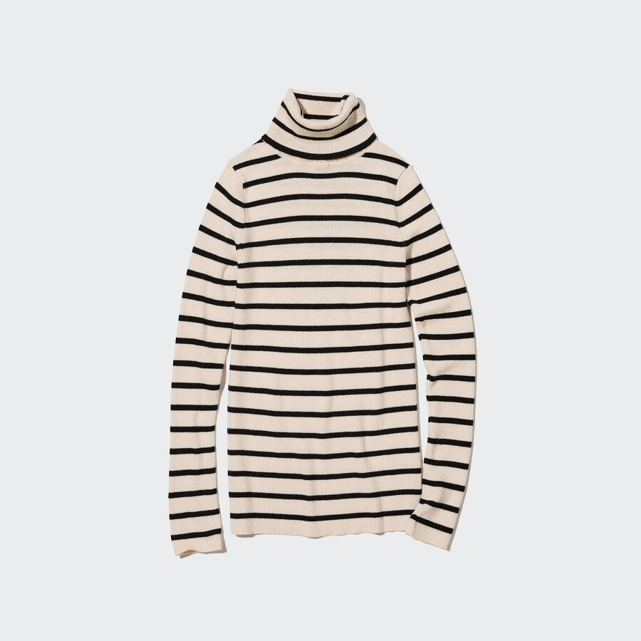 beli ženski puloverji uniqlo 100pc extra fine merino z rebrastim vzorcem