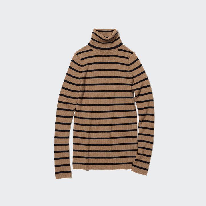 beli ženski puloverji uniqlo 100pc extra fine merino z rebrastim vzorcem