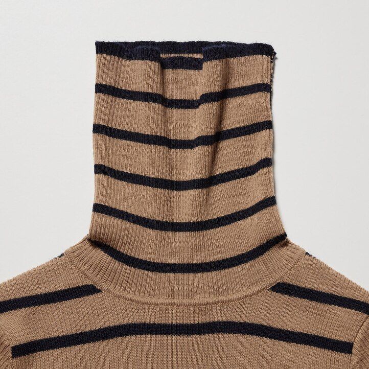beli ženski puloverji uniqlo 100pc extra fine merino z rebrastim vzorcem