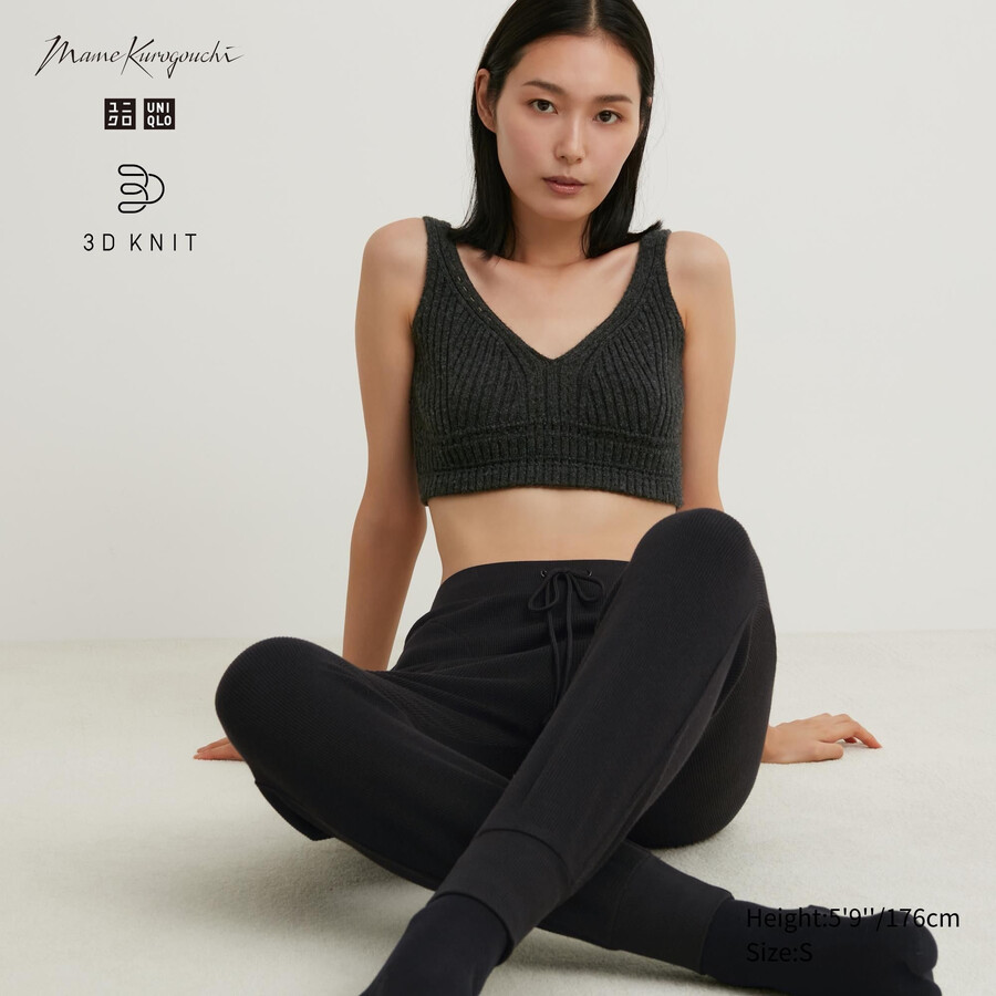 Ženski pleteni brezšivni rebrasti puloverji uniqlo 3d knit temno sivi