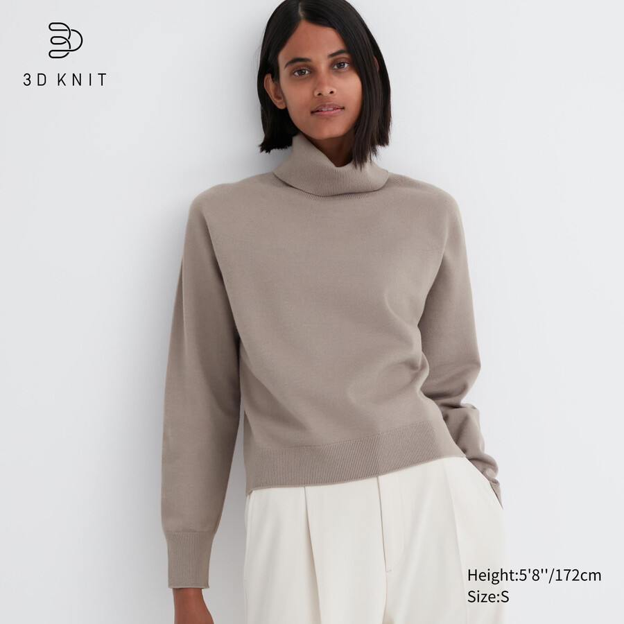 Ženski puloverji uniqlo 3d knit brezšivne preje souffle bež barve