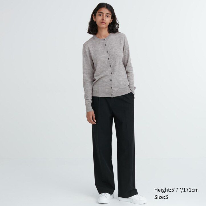 Ženski pulover z okroglim izrezom uniqlo 100pc extra fine merino rdeči